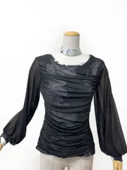 【チョカー付き】新品　黒 バルーンスリーブ プリント二重カットソーｂ014