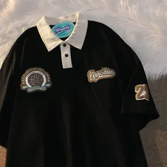 ポロシャツ ロゴ刺繍 半袖 ユニセックス ルーズ ２色 m0713