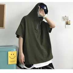 パーカー フード付 無地 半袖 ジッパー プルオーバー ３色 m0791