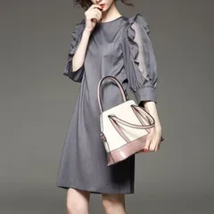 ワンピース 袖シアー ミニ丈  七分袖 ワンピース M-3XL b-2254