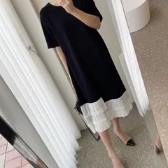 ワンピース 半袖 アシンメトリー プリーツ ロング丈 ３色 l0851