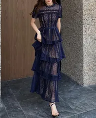 パーティ ドレス ワンピース フレア フリル ティアード レース