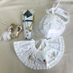 お宮参り　よだれかけ　帽子　スタイ　産着　初着　日本製　白　男女兼用　T455