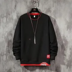 トレーナー メンズ トップス カジュアルアウター 重ね着風 Uネック ルームウェア スポーツウェア 韓国風 ハイネック オシャレ 春秋