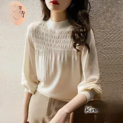 ニットトップス レディース 秋冬 40代 長袖 ニットトップス 無地パフスリーブ セーター 白ショット丈ニットソー ゆったりニットインナー 大人 オシャレ 50代