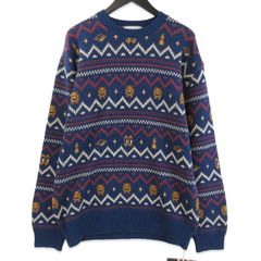 未使用 WEIRDO ウィアード クルーネックセーター WRD5310 25AW コットン ジャガード ニット リラックスフィット ネイビー L 71014949