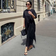 ワンピース ゆったり バックレス 半袖 背中見せ ロング SALE韓国