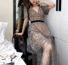 パーティードレス 結婚式 キラキラ レース 刺繍 上品 SALE 韓国