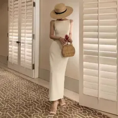 ドレス ワンピース ドレープ タイト ロング マキシ ノースリーブ