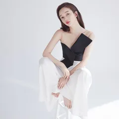 ワンショルダードレス 切替 バイカラー パンツドレス 上品