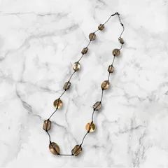 【USED】ロングネックレス ブラウン系 クリアビーズ ブラックコード 異素材 ミックス 大人 モード ナチュラル 古着コーデ 大人モード 大人アクセサリー アクセサリー レディース カジュアル パーティー セレモニー 首飾り フォーマル 上品