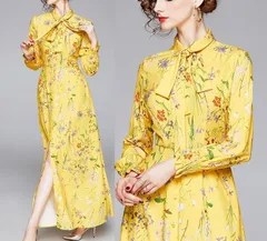 ワンピース プリント 花柄 マキシ丈 ドレス シフォン Ａライン