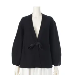 ドゥロワー ウール シルク 16G リボン Vネック ニット カーディガン 長袖 トップス 6515-199-0643 ブラック 1【中古】