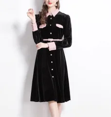 ワンピース ベルベット 上品 Aライン エレガント ミモレ丈