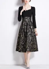 ワンピース 花柄 ジャカード Aライン エレガント ミモレ丈