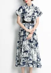 ワンピース 花柄 Aライン エレガント ミモレ丈 上品