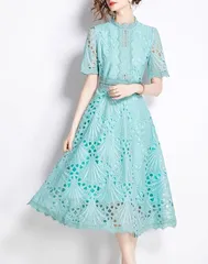 ワンピース 花柄レース ドレス Aライン エレガント ミモレ丈