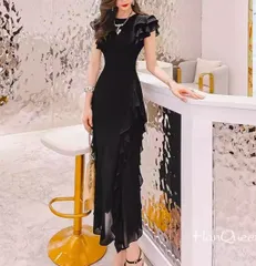 ロング フリルドレス マーメイド 2color スリムエレガント 韓国