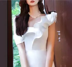 肩フリル マーメイドドレス スリム ワンショルダー ６color