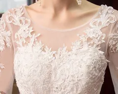 フラワーレース ウェディングドレス マーメイド 長袖 ロング上品