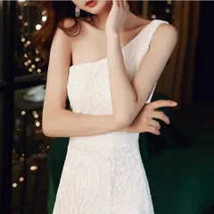 ワンショルダー ロング  パーティードレス フリル  マーメイド