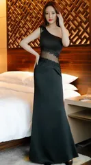 ワンショルダー マーメイドドレス ロング シースルー ビジュー