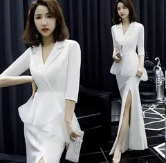 ドレス マーメイド ロング セクシー スリット 七分袖 SALE 韓国