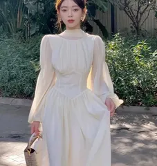 再入荷 ワンピース 女神系 綺麗め シンプル 長袖 ドレス