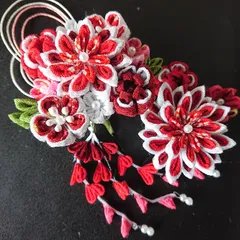 つまみ細工の髪飾りセット/赤系/七五三/成人式/結婚式/卒業式