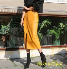 レザースカート 高品質 PUレザー ロング 大人カジュアル 2色