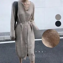 ニットカーディガン レディース ニット ワンピース風カーデ ウエストベルト付