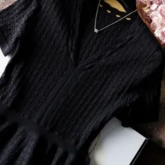 ワンピース 半袖 Vネック フレア ブラック S-XL