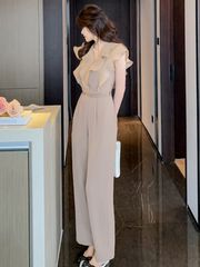 韓国デザイン♡優雅♡ なめらか素材 ワイドパンツドレス 