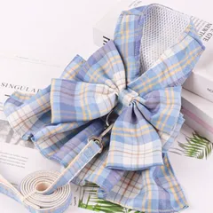 イヌ、ネコ用のチェック柄リボン付きハーネスとリードのセット