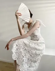 パーティードレス レース ノースリーブ エレガント スクエア 白