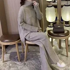 ニット セットアップ ハイネック ワイドパンツ