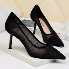 ビジュー ポインテッド シースルー パンプス 7.5cmヒール 全2色