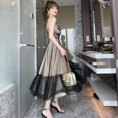 ワンピース パーティー ドット チュール フリル Aライン キャミ