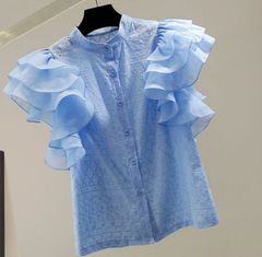 新品・未使用】Amé no chi Hare アメノチハレ 水色花柄 ブラウス