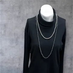 【USED】2色切替 ロングネックレス フェイクパール シルバー×ブラック 留め具なし バイカラー 大人 モード シンプル アクセサリー レディース カジュアル パーティー セレモニー 首飾り フォーマル 上品 古着コーデ 大人モード 大人アクセサリー