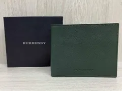 BURBERRY バーバリー FN5501 サフィアーノレザー 深緑 グリーン 箱有 二つ折り財布 小銭入れ有 ロゴ型押し ノバチェック メンズ