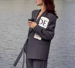 長袖 ジャケット パンツスーツ セットアップ カジュアル 3色