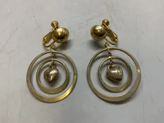 SN855 揺れるイヤリング サークル 円 ぷっくり ハート モチーフ 2連 スイング デザイン 大き目 ゴールド系 アンティーク