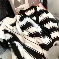 プルオーバーニット ニット Vネック ボーダー柄 黒白配色 レディース トップス