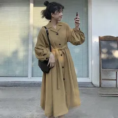 トレンチコート レディース 秋 ロングコート ロングワンピ 長袖 パフスリーブ コート 春 ワンピース マキシ丈 レトロ アウター ロング