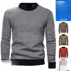 ニット メンズ ワッフルニット セーター トップス メンズファッション 秋服 冬服 クルーネック カジュアル おしゃれ