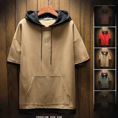 パーカー メンズ 夏用 薄手 半袖パーカー カジュアル 切り替え 夏パーカー おしゃれ フード付き 大きいサイズ 夏 父の日