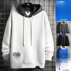 フード パーカー メンズ 長袖 秋服 スウェットパーカー プルオーバー カジュアル 薄手 重ね着風 おしゃれ トップス