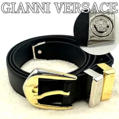 ヴェルサーチ GIANNI VERSACE レザーベルト レディース ブラック 黒 メデューサ メタルバックル シルバー×ゴールド コンビカラー 細幅 ナローベルト イタリア製 上質本革 スクエアバックル スタイリッシュ モード クラシック エレガント