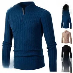 モックネックニット メンズ ニットソー セーター トップス 長袖 ハーフジップ付き 防寒 春 インナー